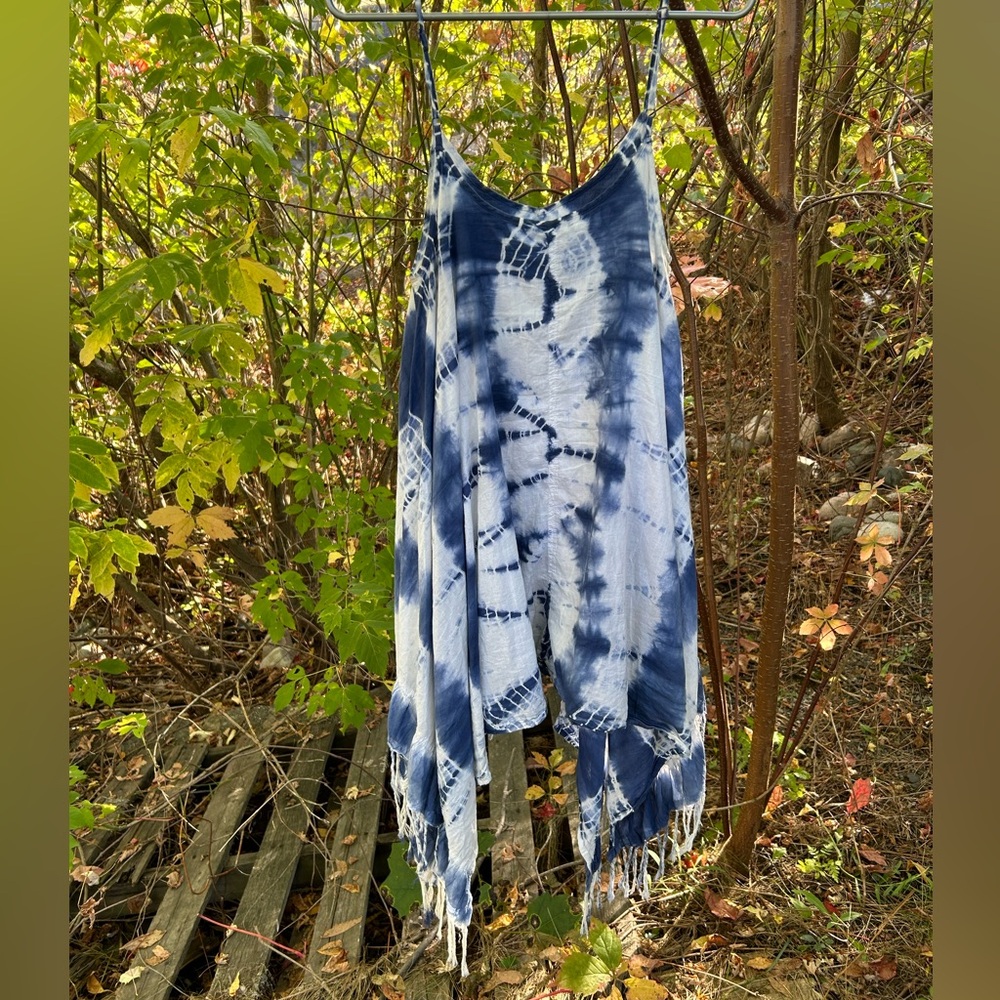 Patrons of Peace Blue & White Tie Dye Tie-dye Tunic with Spaghetti Straps.